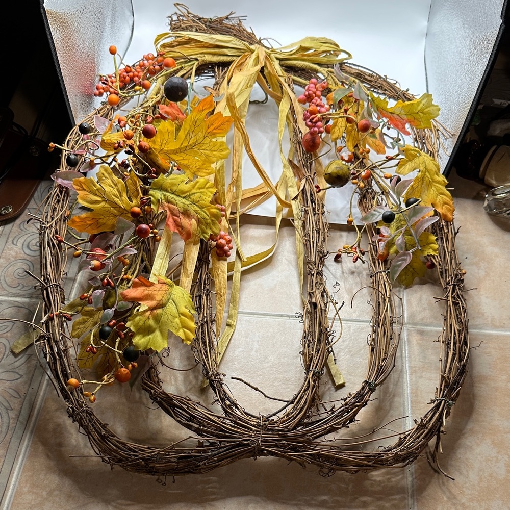 Autumn Harvest Pumpkin Wreath with Yellow and Orange Accents